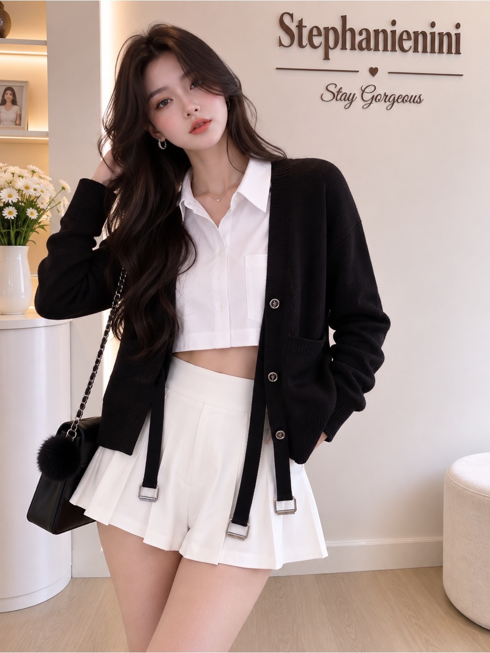 Women’s Black V-Neck Button Front Knit Cardigan Sweater